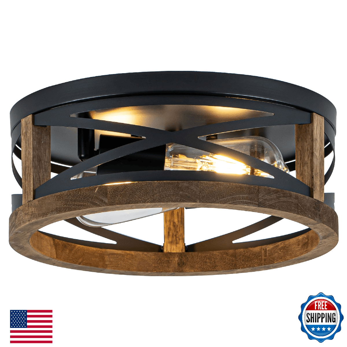 Lzglyptics Farmhouse Ceiling Light, 2-Light Round Flush Mount Ceiling Light with - Image 1