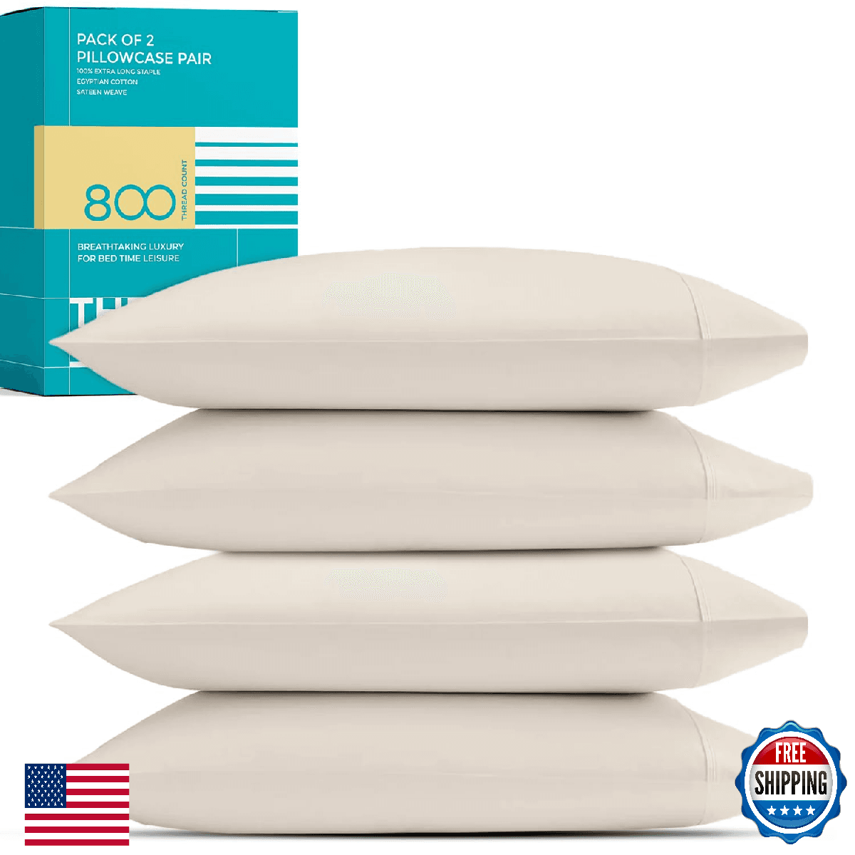 THREAD SPREAD 100% Egyptian Cotton King Size Pillow Cases Set of 2 - Luxury 800 - Image 1