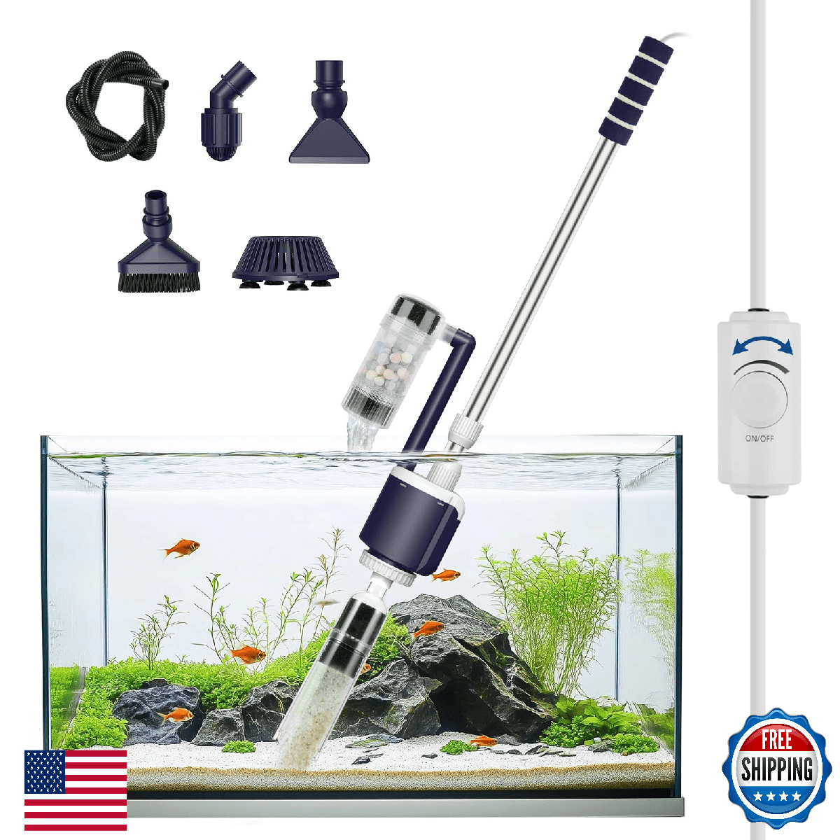 AQQA DC Fish Tank Cleaner, Electric Aquarium Water Changer with 6-in-1 Cleaning - Image 1