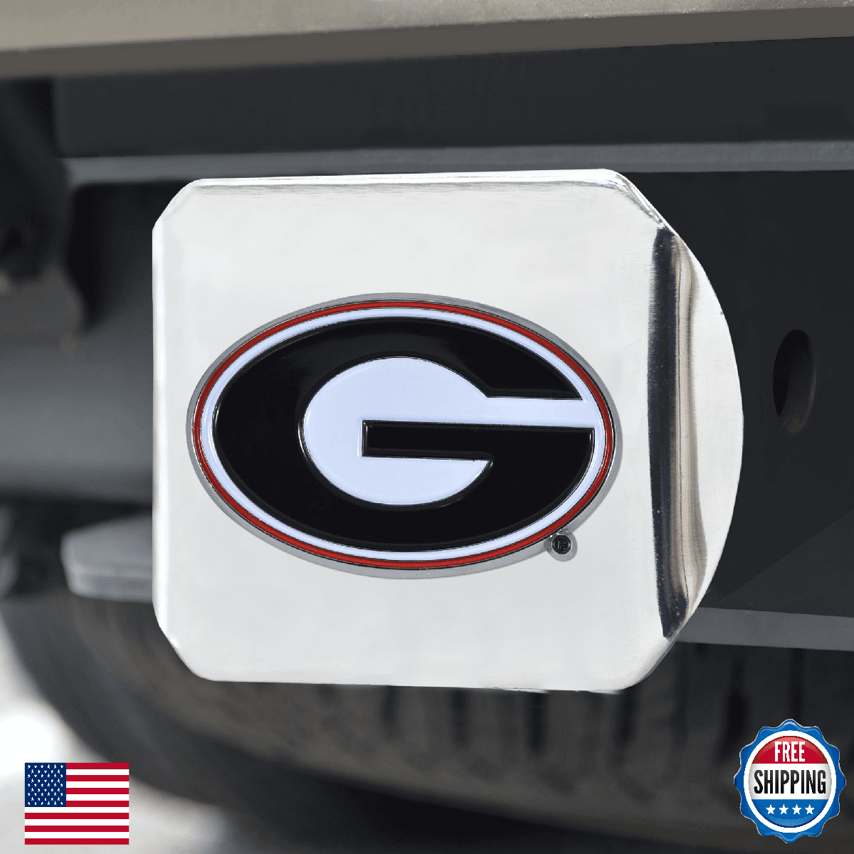 UGA Bulldogs Chrome Metal 2" Hitch Cover with 3D Color Team Logo - Image 1