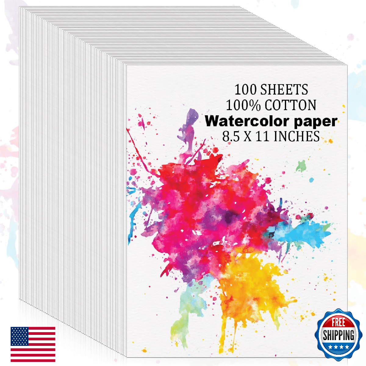 100 Sheets 100% Cotton Watercolor Paper Bulk, 8.5" x 11" 140lb/300 GSM Cold Pres - Image 1