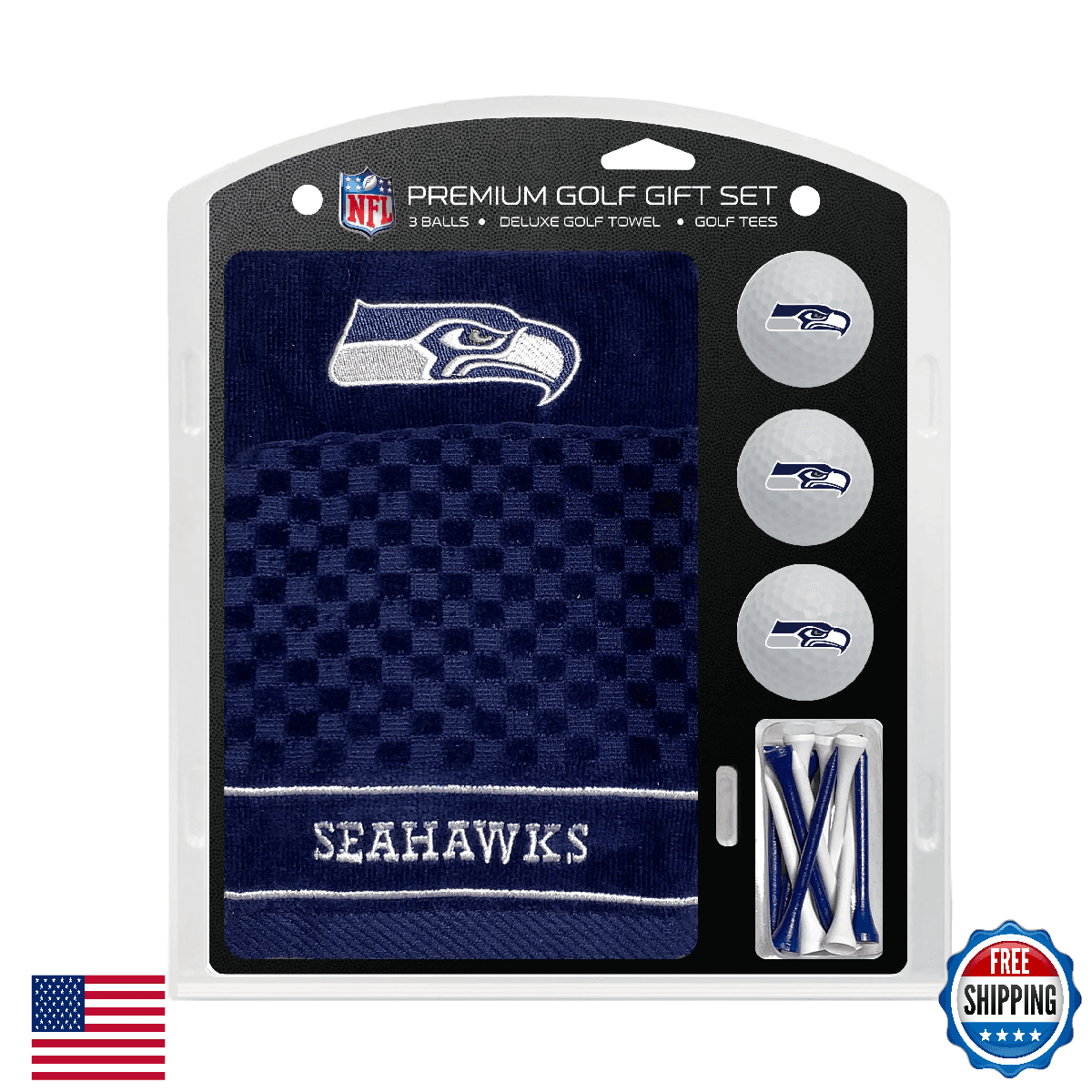Team Golf NFL Seattle Seahawks Gift Set: Towel, 3 Balls, Tees - Officially Licen - Image 1