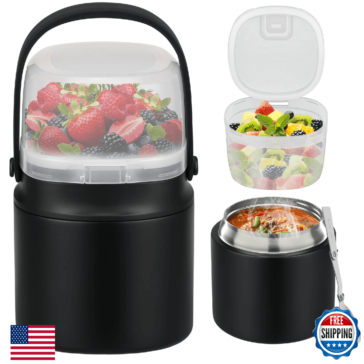 14oz Soup Thermo & 7oz Snack Container - Leak-Proof Insulated Hot Food Jar - Image 1