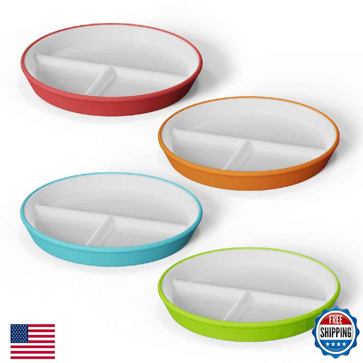 Kids Porcelain Divided Plates w/ Anti-Slip Silicone Sleeve | Microwave & Dishwas - Image 1