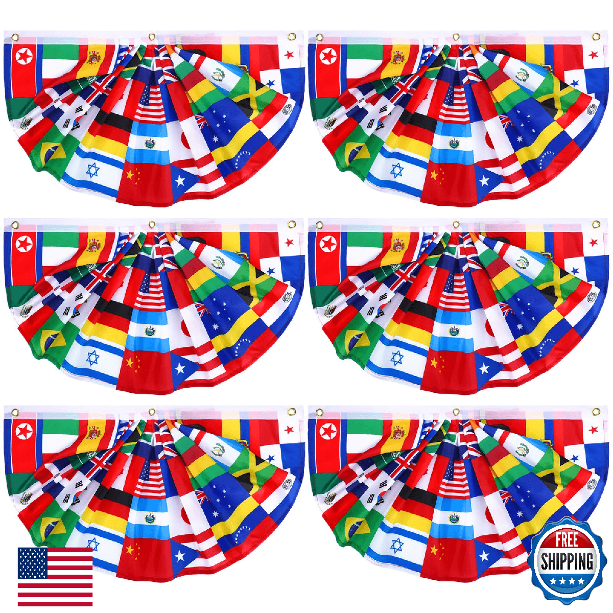 Outus 6 Pcs World Flags Banner 1.5 x 3 ft International World Flag Decorations C - Image 1