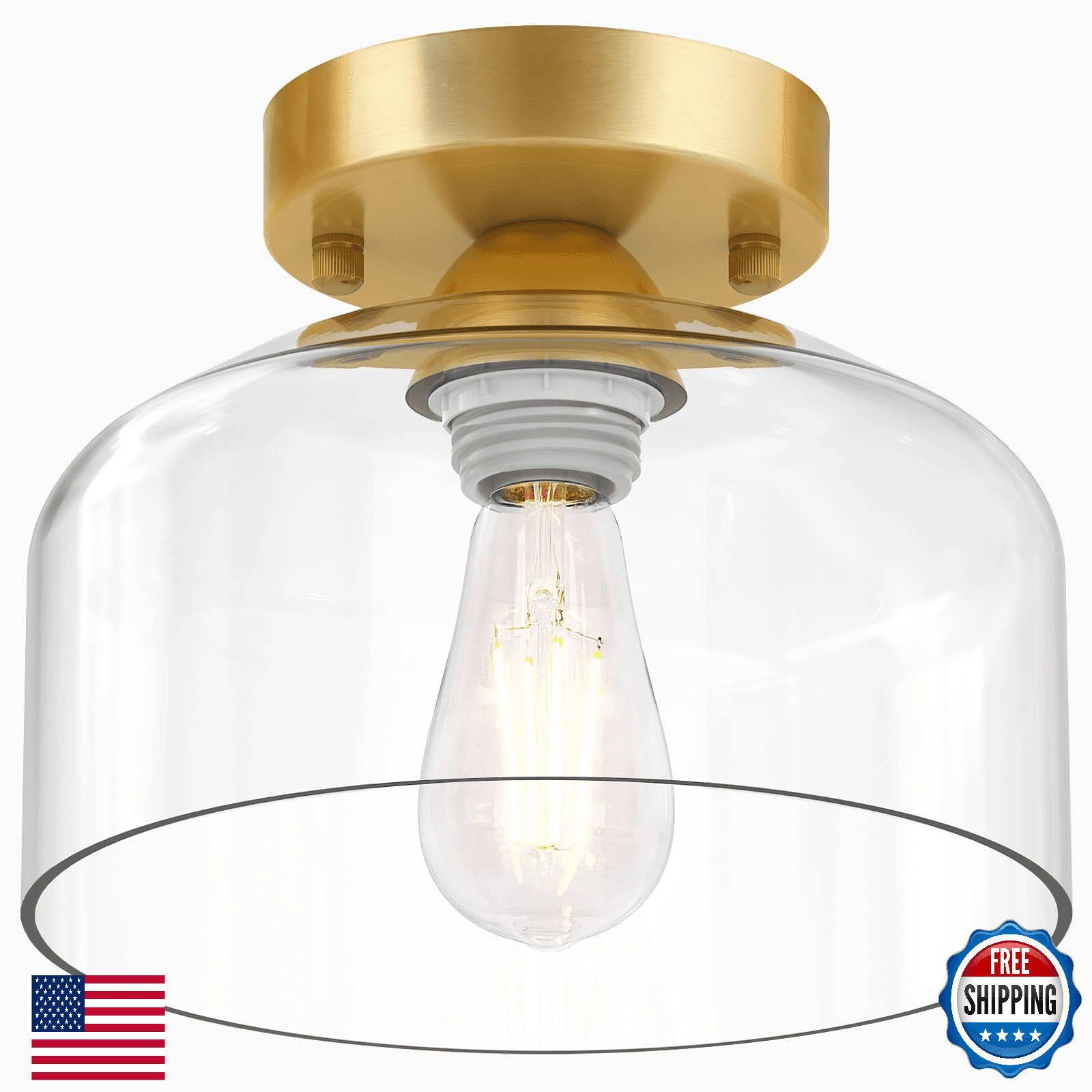 LACCEN Semi Flush Mount Ceiling Light Brushed Gold Clear Glass Pendant Lamp Mode - Image 1