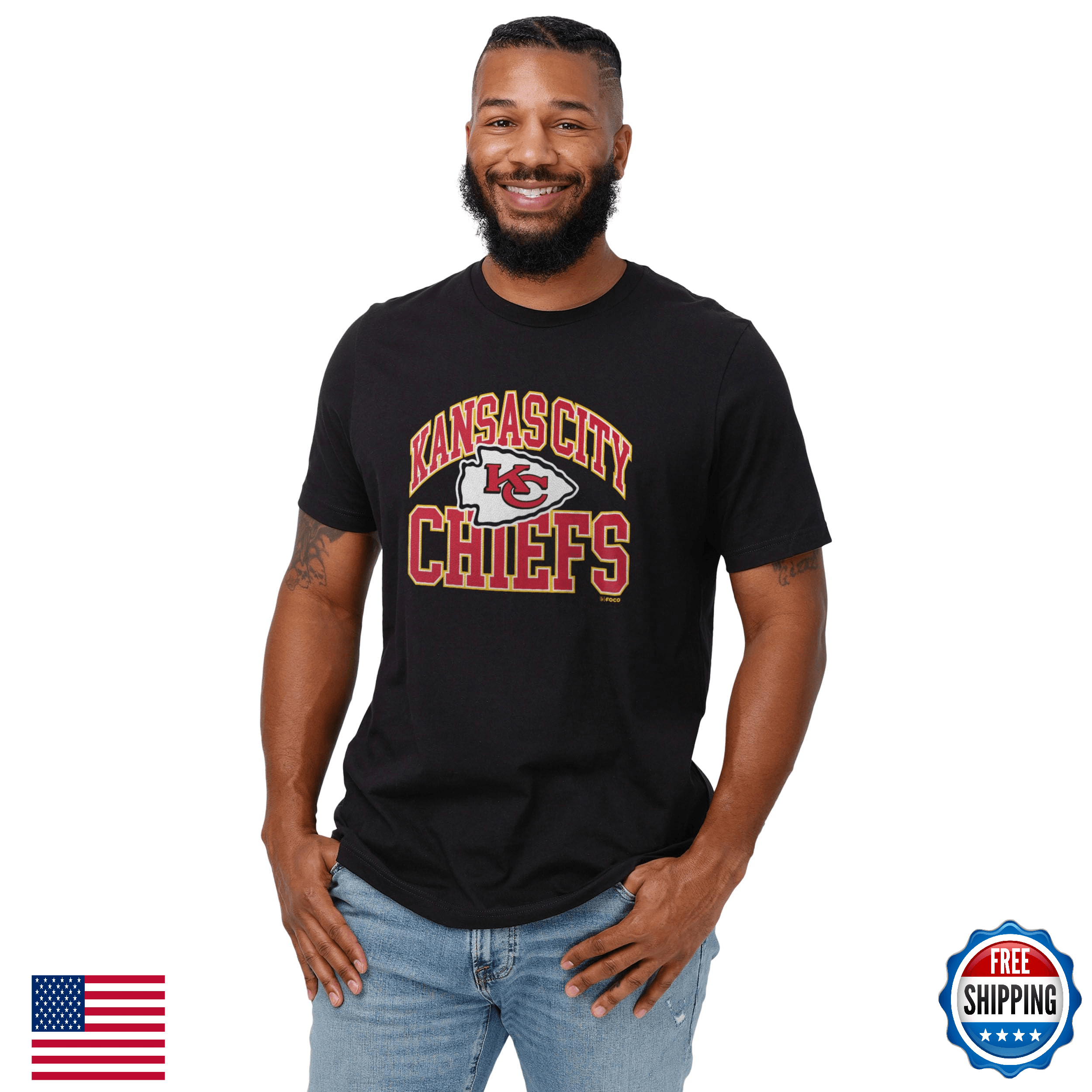 Kansas City Chiefs Arched Wordmark Black T-Shirt - Size Small - Image 1