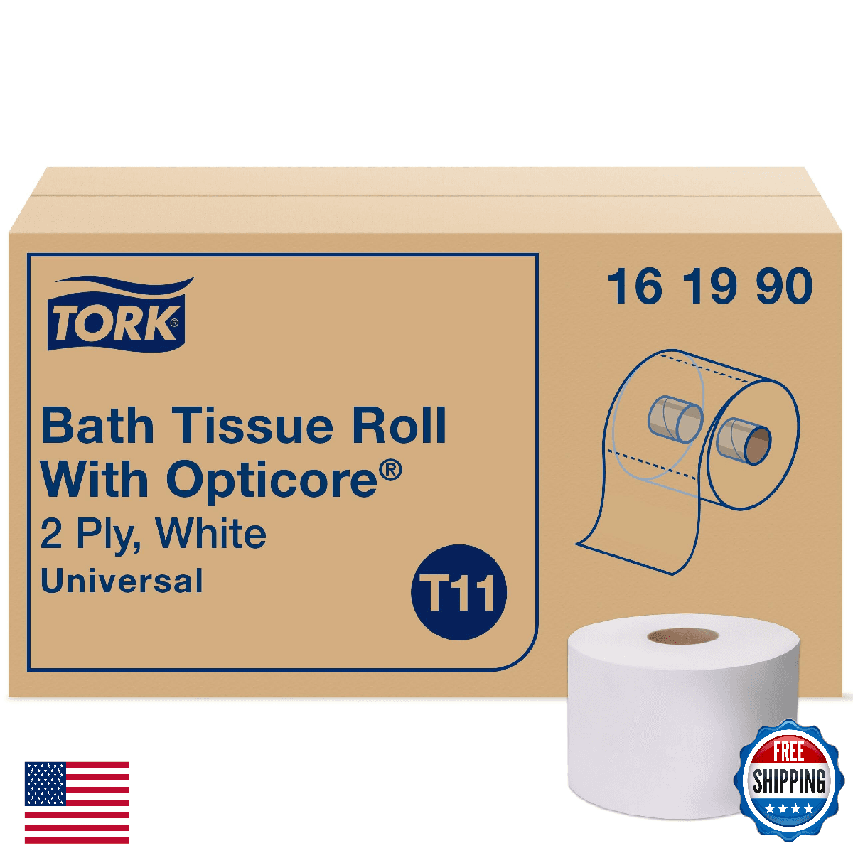 Tork OptiCore Mid-size Toilet Paper Roll White T11, Universal, 2-ply, 36 x 865 s - Image 1