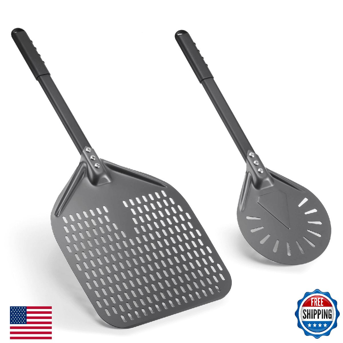 Joylongde 12/8in Perforated Aluminum Pizza Peel Set - Silicone Handle - Image 1