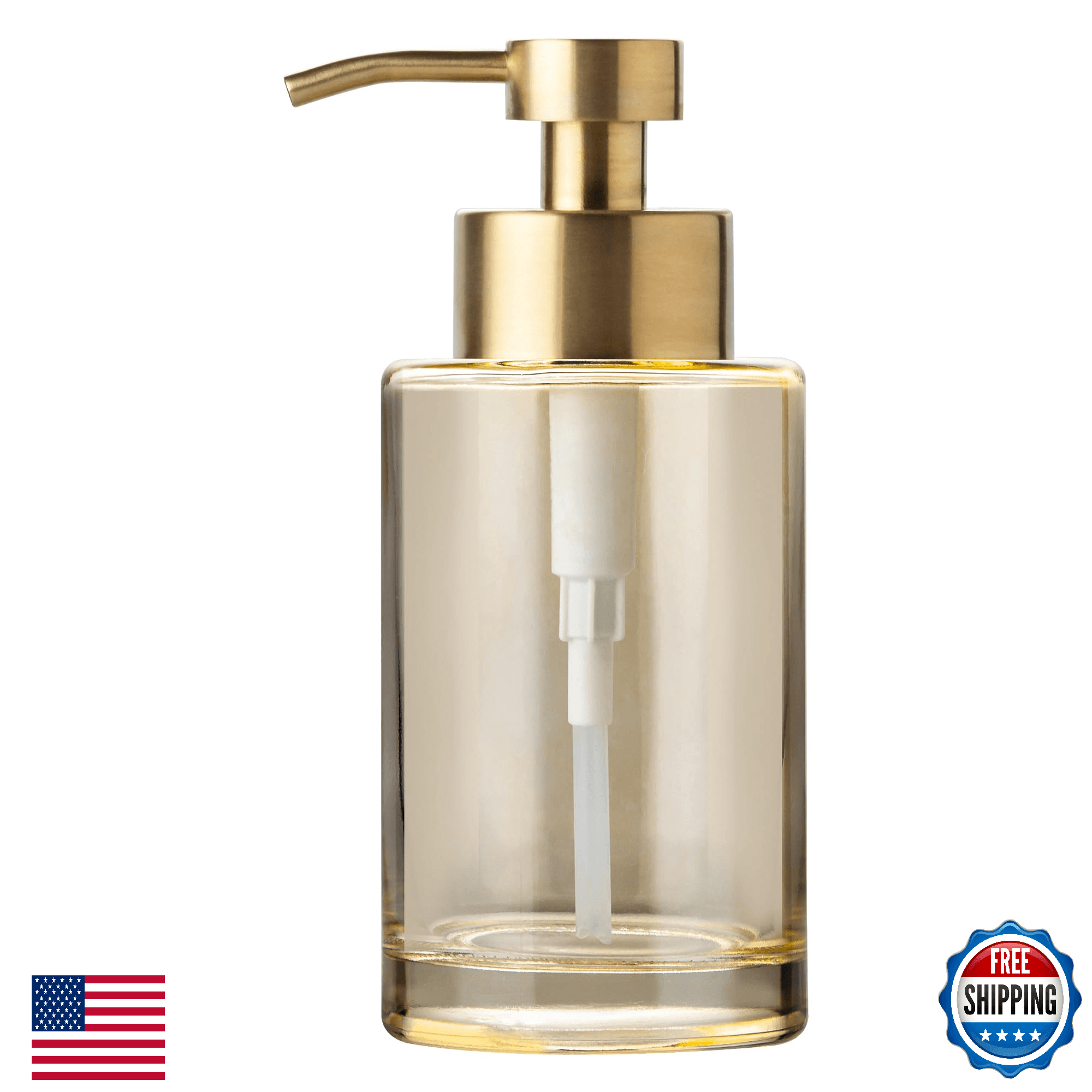 Enra 12oz Gold Thick Glass Soap Dispenser, Stainless Steel Pump, Bathroom/Kitche - Image 1
