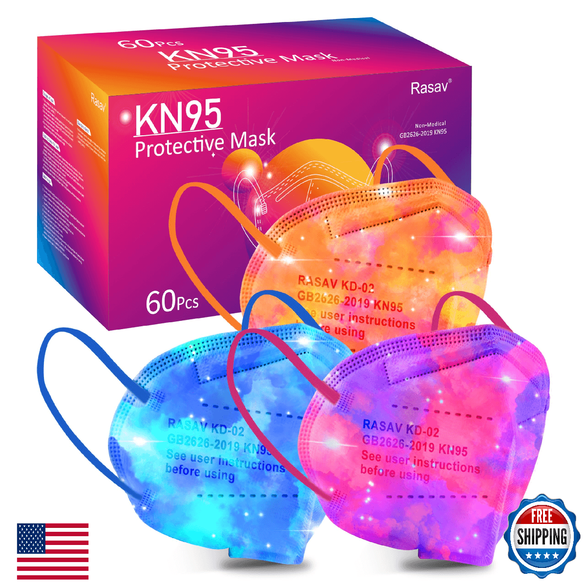 Rasav KN95 Face Masks, 30 Pack Comfortable 5 Layer Cup Dust Safety Mask, Muti-co - Image 1