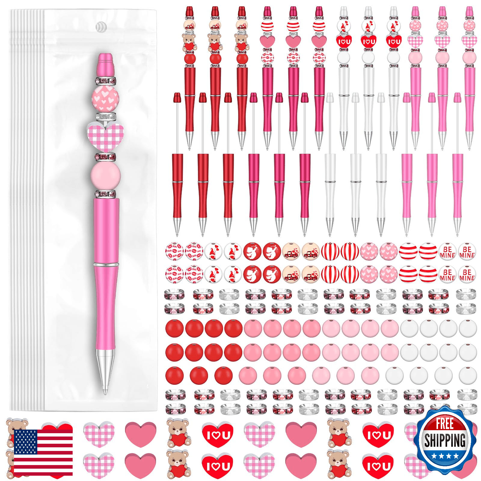 Zhanmai Valentine DIY Beadable Pen Kit, 24 Pens, 197 Pcs, Crafts Gifts - Image 1