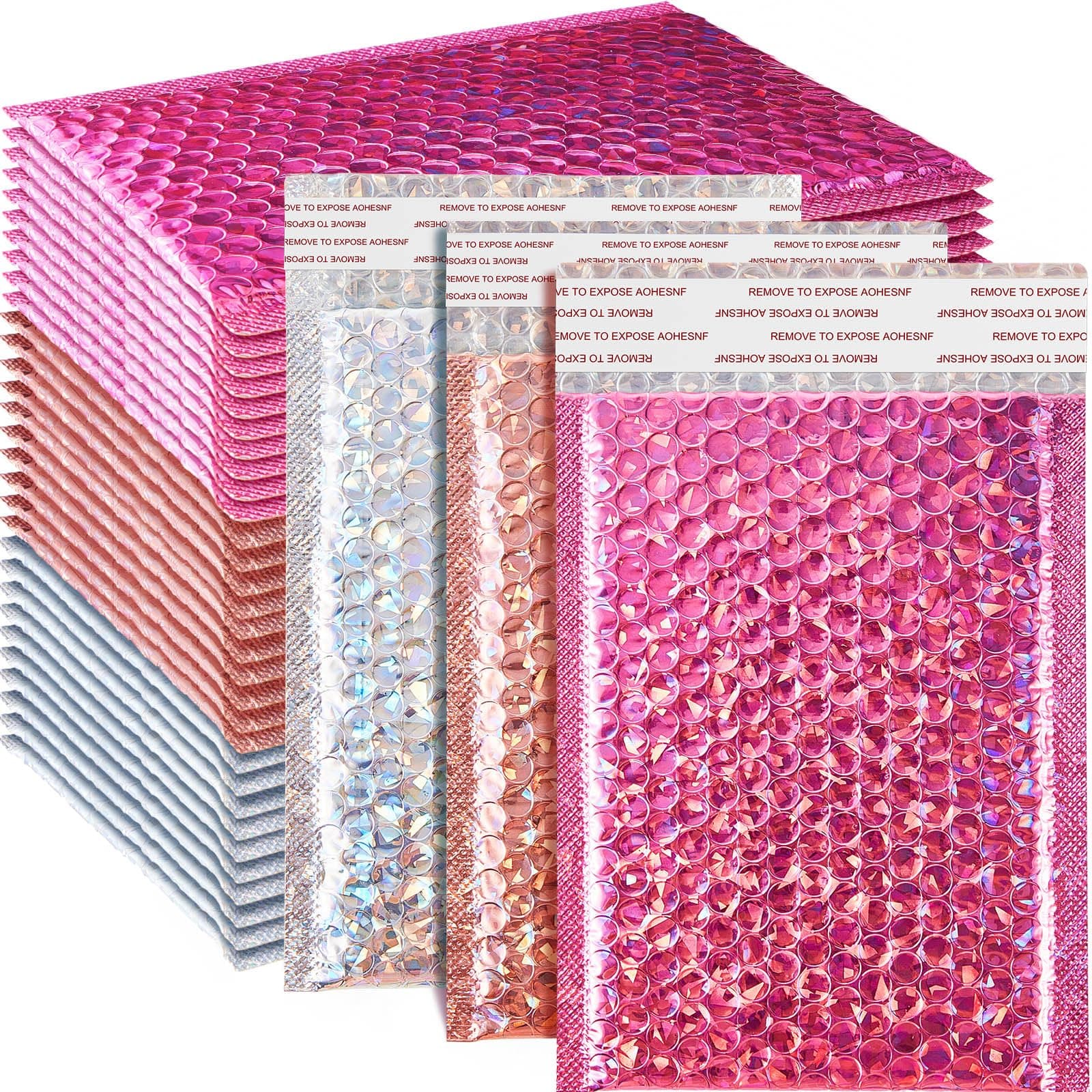 Henoyso 60 Pcs 6x9.5" Holographic Bubble Mailers Metallic Padded Envelopes - Image 1