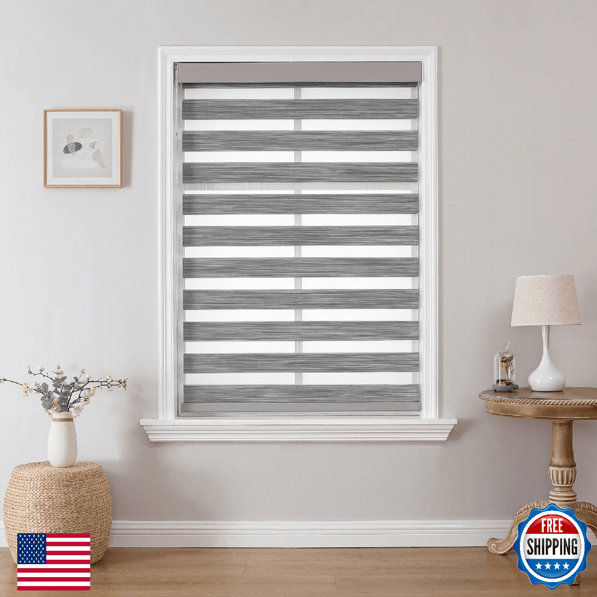 Joydeco Cordless Zebra Blinds (Pro) Dual Layer Light Control Zebra Blinds Window - Image 1