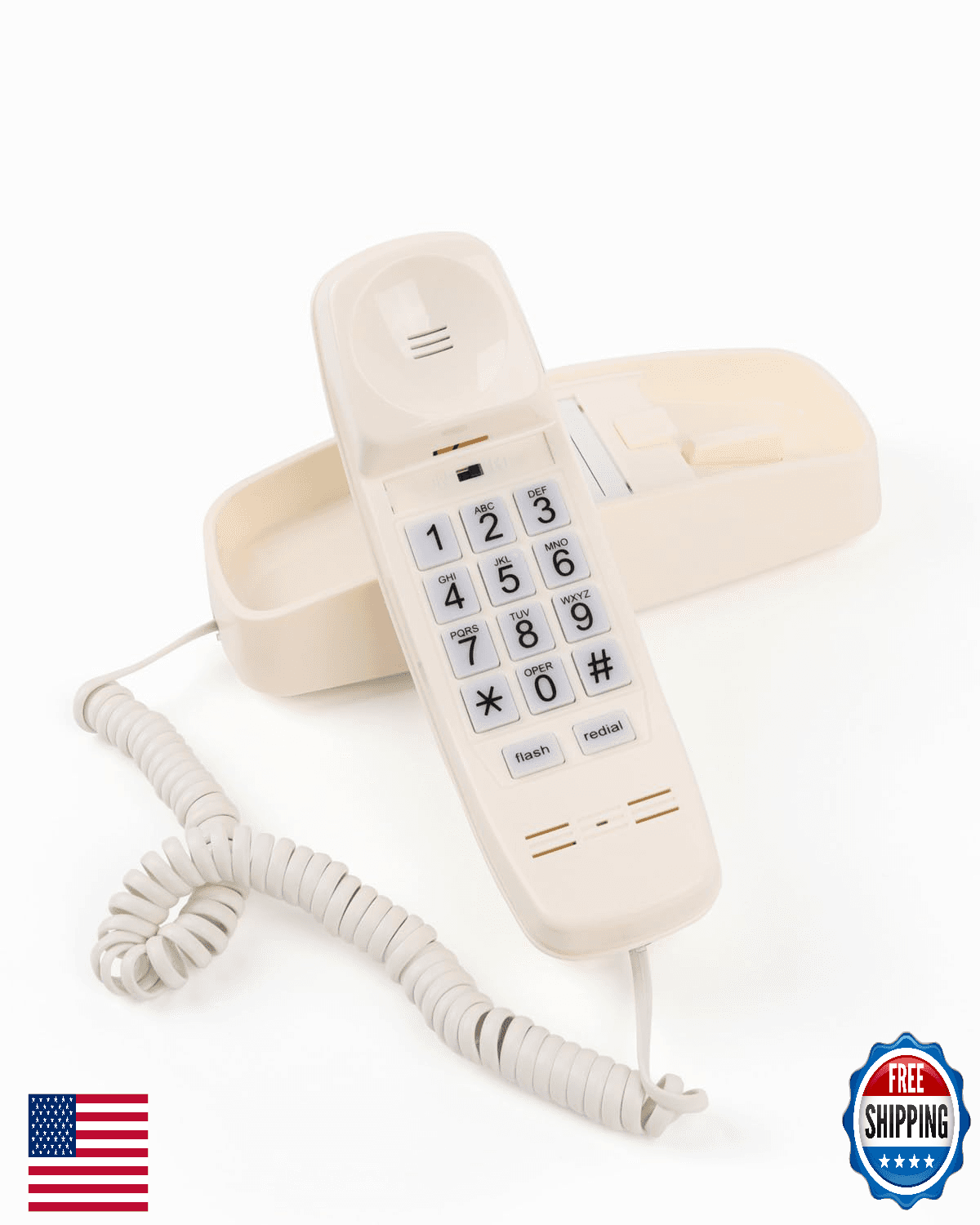MCHEETA Corded Wall Phone for Seniors, Large Buttons, Wall Mount, Redial - Image 1