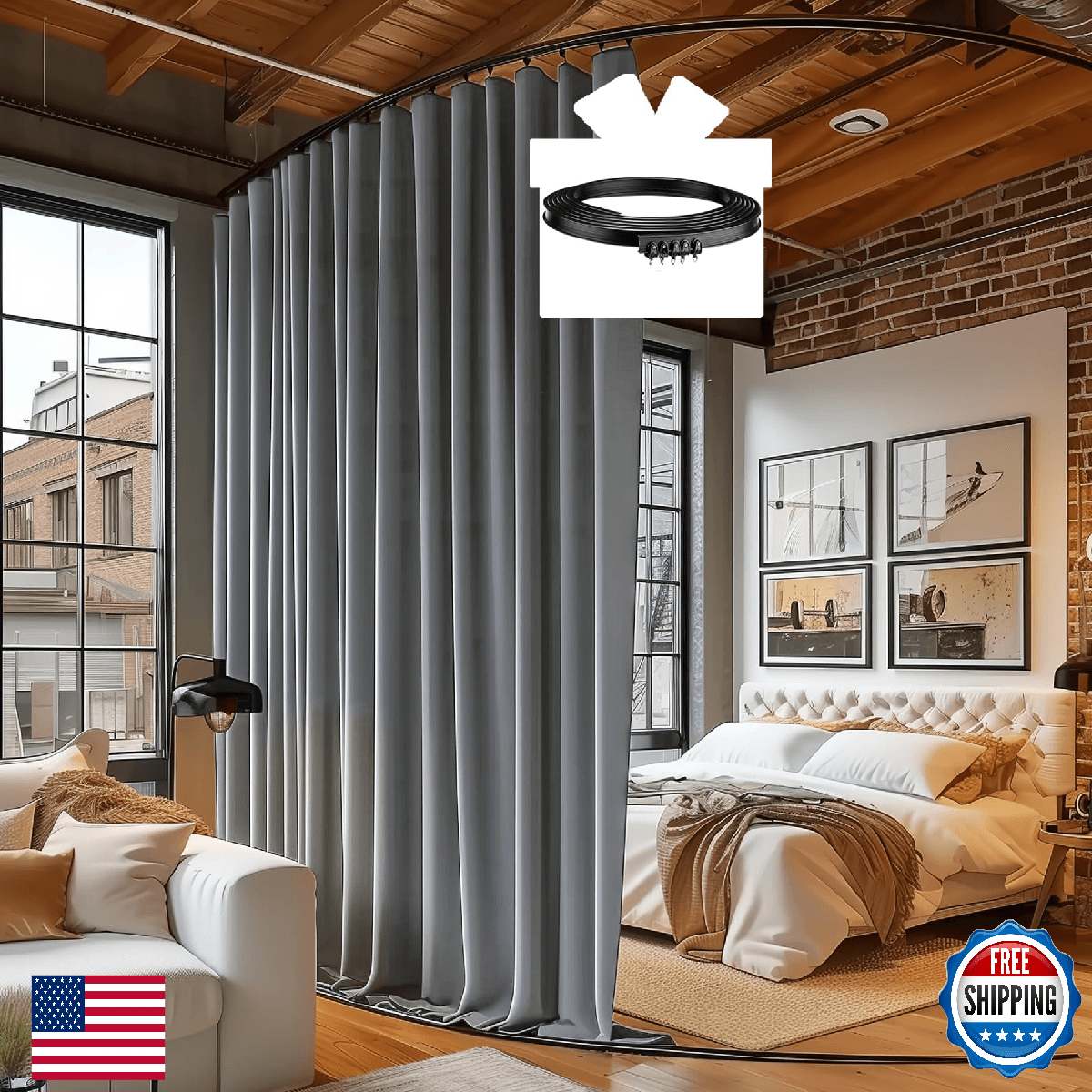Room Darkening Room Divider Curtain w/ Ceiling Track - 95% Blackout, Heavy Fabri - Image 1