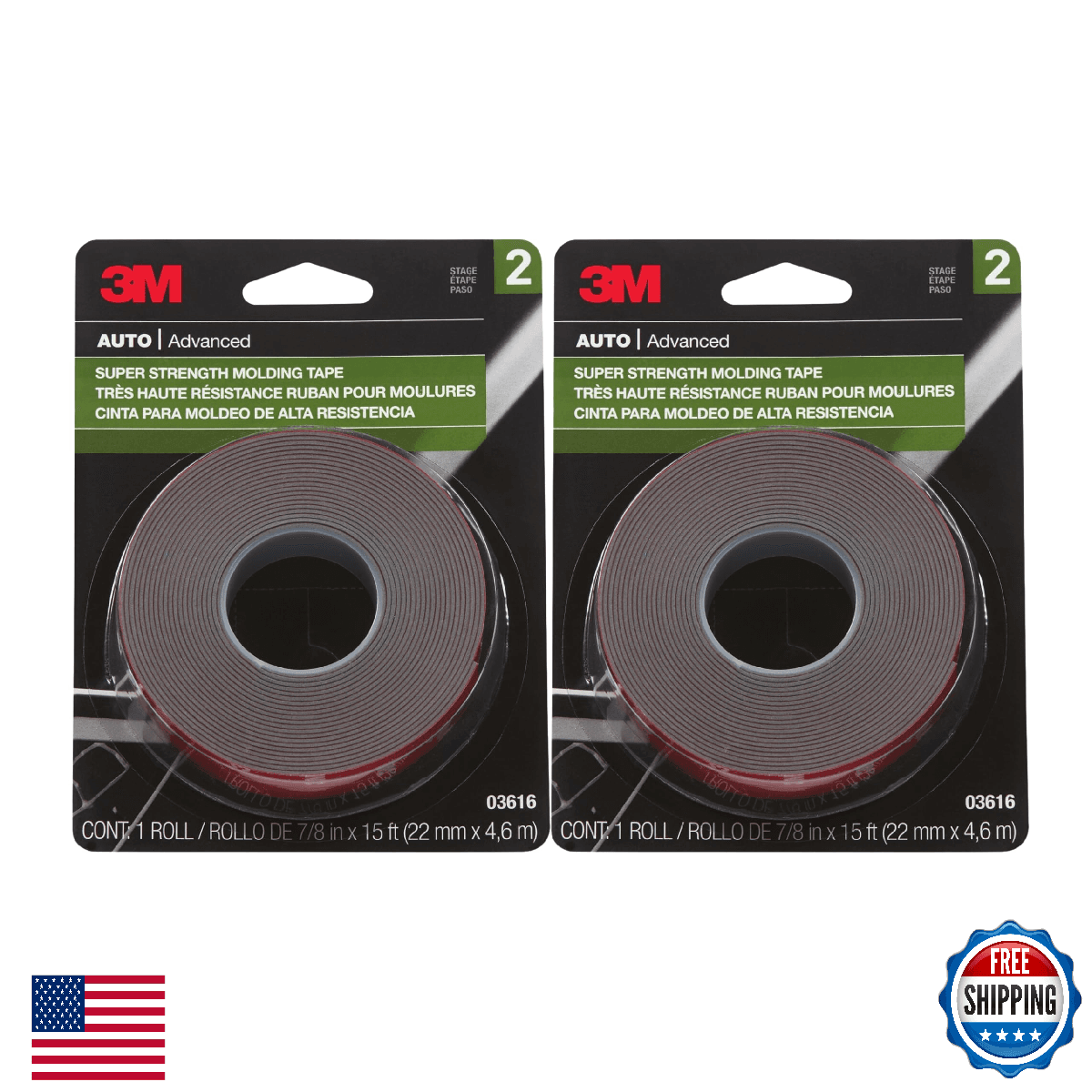 3M Super Strength Molding Tape 03616 7/8in x 15ft Heavy Duty Double-Sided Automo - Image 1