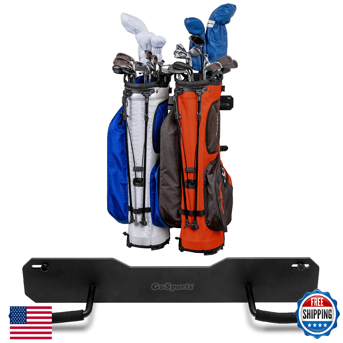 GoSports Wall Mounted Golf Bag Storage Rack - Holds 2 Golf Bags - Image 1