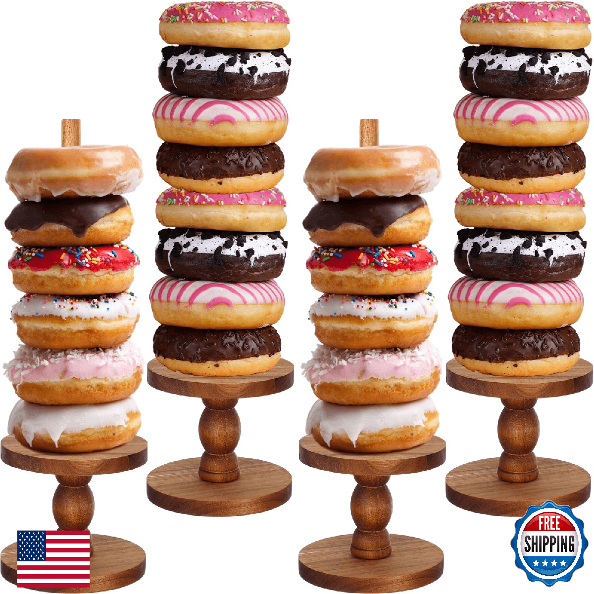 Zhehao 4 Pcs Farmhouse Donut Stand Donut Holder Display Stacker Tower Detachable - Image 1