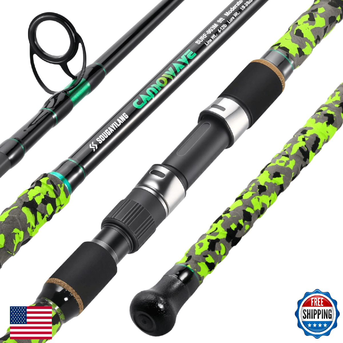 Sougayilang Surf Spinning Fishing Rod Carbon Travel Surf Rod M/MH 3 Piece Spinni - Image 1