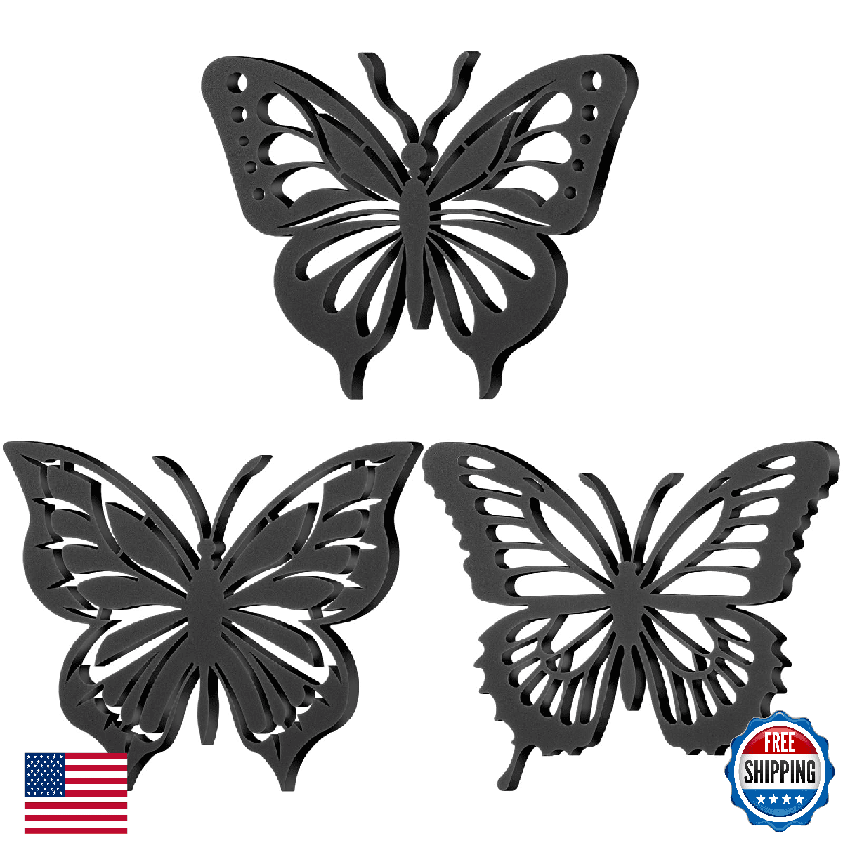 Reallnaive 3 Pcs Cast Iron Trivets for Hot Dishes 8 Inch Butterfly Cast Iron Tri - Image 1