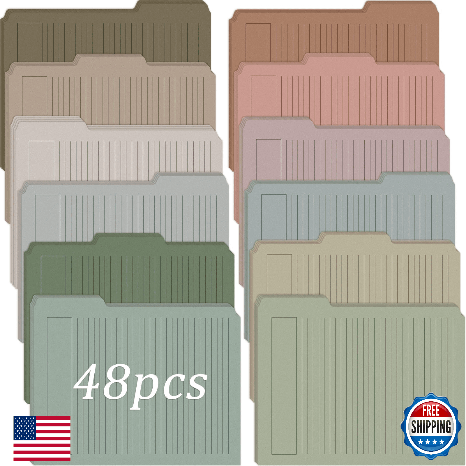 Cholemy 48 Manila Lined File Folders, Letter Size, 1/3 Cut Tab - Image 1