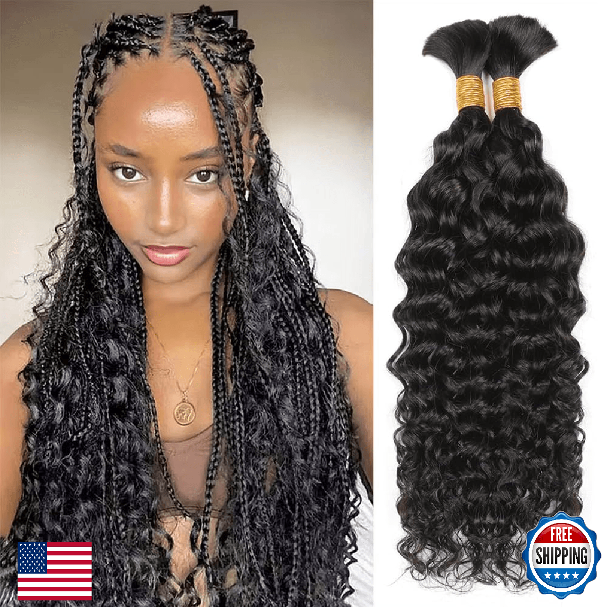 Human Braiding Hair 110g Water Wave Bulk Human Hair for Braiding 2 Bundles/Pack - Image 1