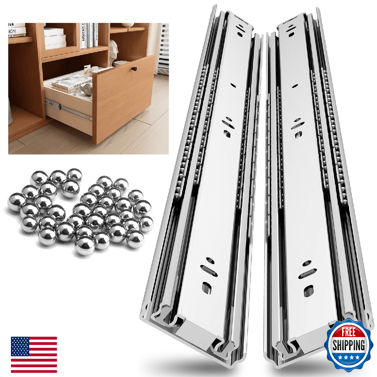 Necilo Heavy Duty Drawer Slides Full Extension Ball Bearing 150lb Capacity Side - Image 1