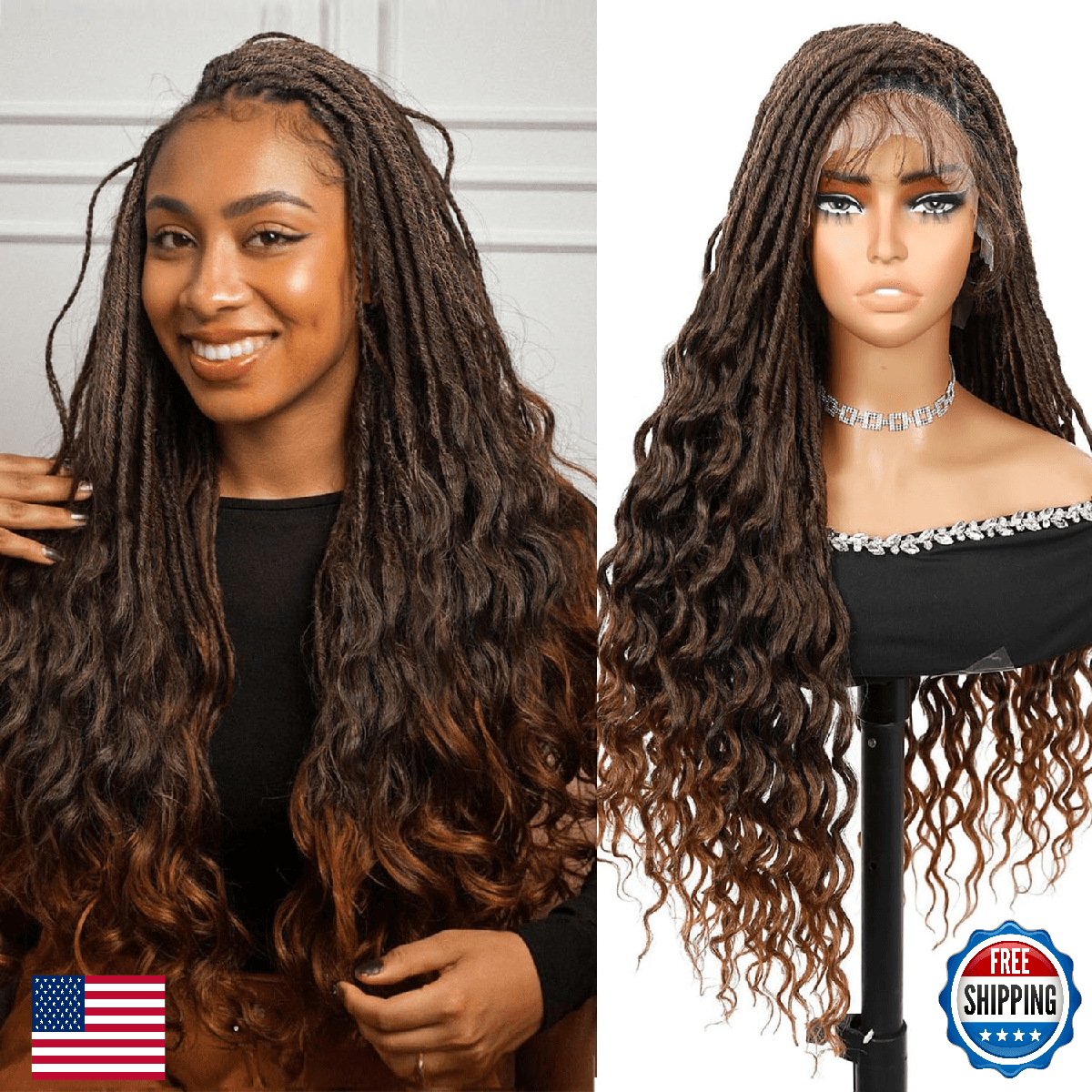 Lady Hanne Knotless Goddess Curly Full Lace Dreadlock Wigs for Black Women - Image 1