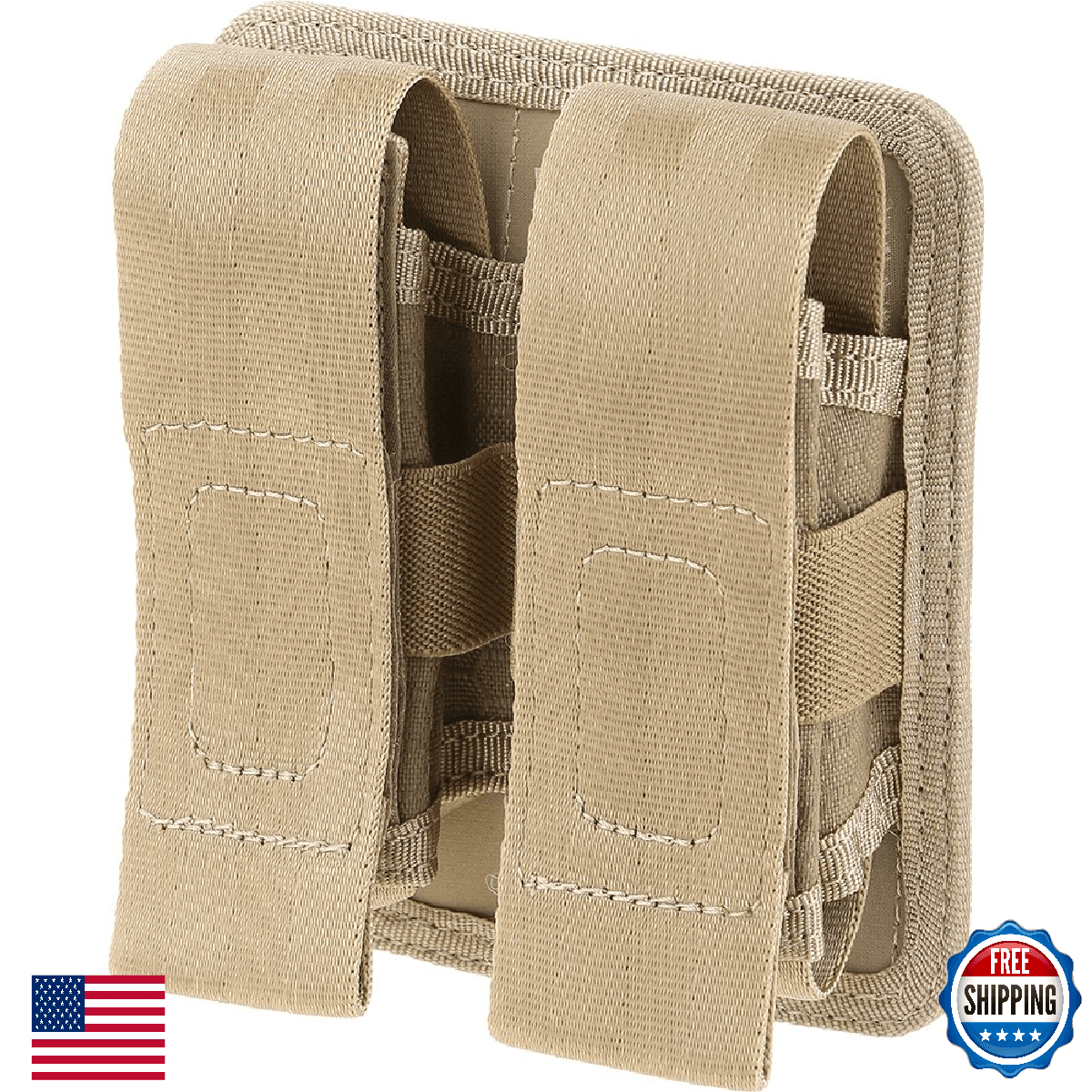 DES Double Sheath Pouch Tan MOLLE Compatible w/ TacTie Pjc3 Clips - Image 1