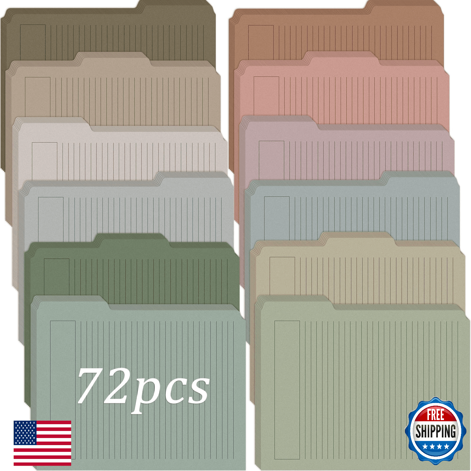 Cholemy 72 Pack Manila Lined File Folders, Letter Size, 1/3 Cut Tab, Asst Colors - Image 1