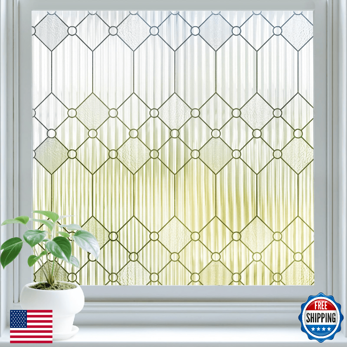 SUNBABY Reeded Glass Window Privacy Film 23.6x157.4in Frosted Static Cling Bathr - Image 1