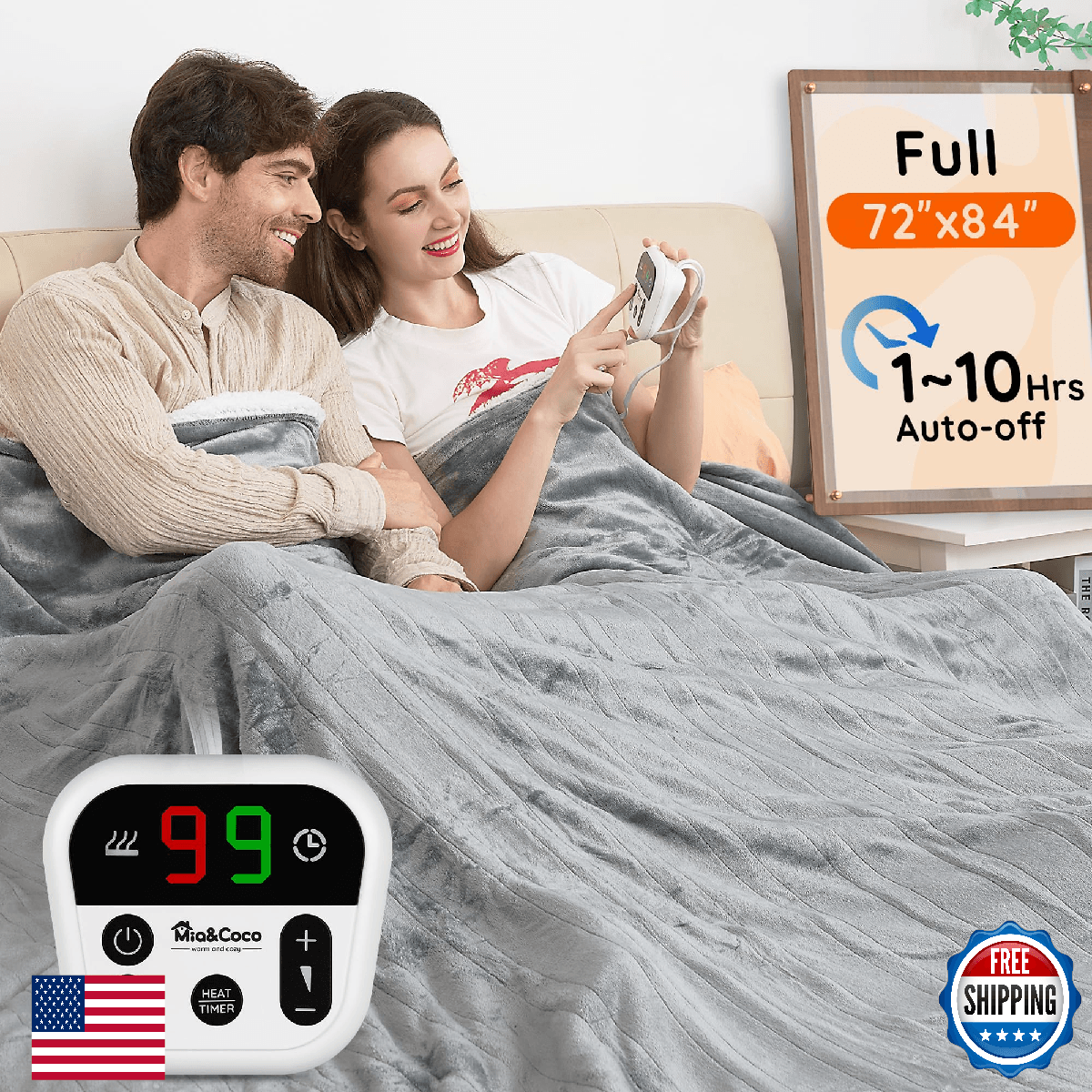Mia&Coco Heated Blanket Full Size 72x84 Flannel Electric Blanket 10 Heat Levels - Image 1