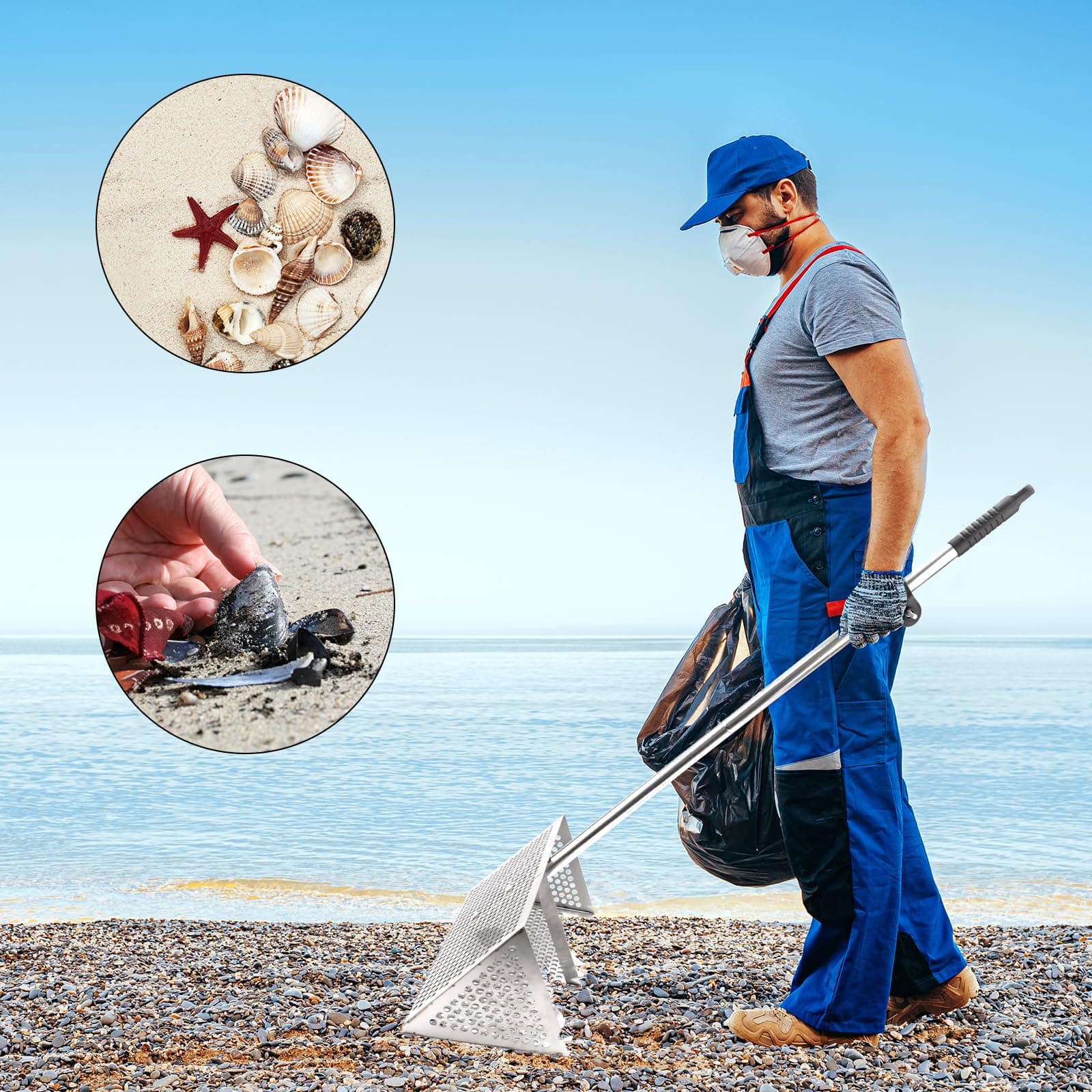 Sand Flea Rake, Durable Rake for Beach Easy to Install Sharp Teeth Wide Basket B - Thumbnail 7
