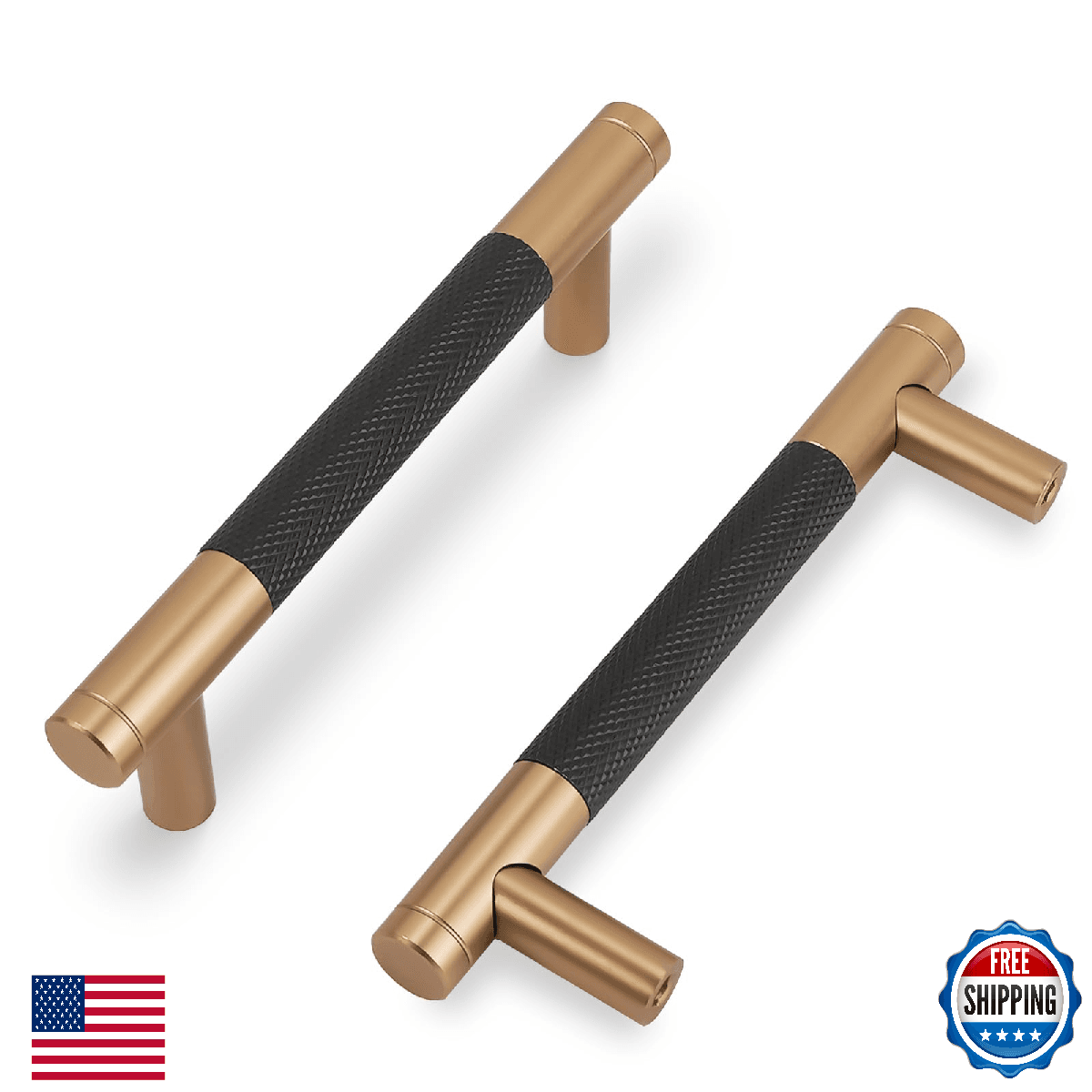 COTYKILEY 10-Pack 3" Matte Black/Champagne Bronze Knurled Cabinet Handles - Image 1