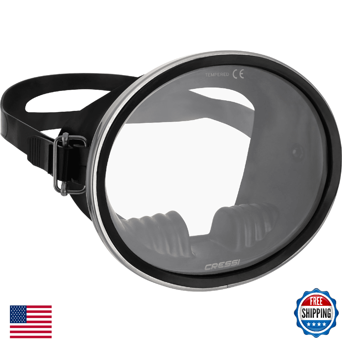Cressi Pacifico Classic Retro Freediving Mask - Oval Tempered Glass Lens - Image 1