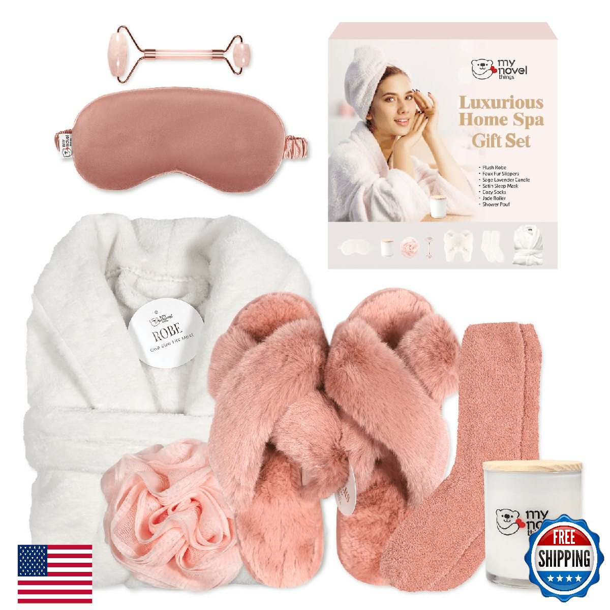 My Novel Things Birthday Gifts For Women, Bathrobe Set With Silky Satin Sleep Ma - Image 1