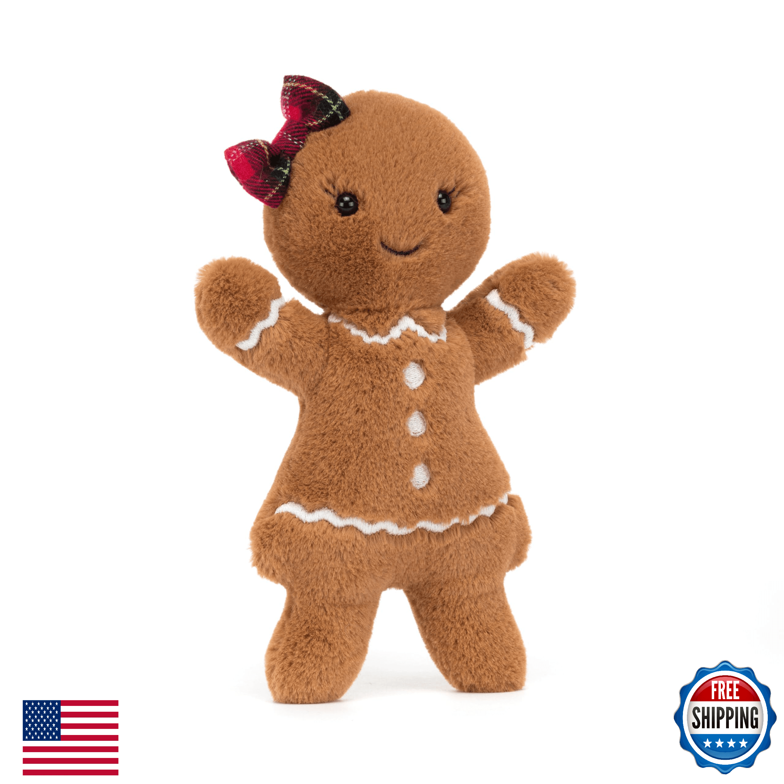Jellycat Jolly Gingerbread Ruby Stuffed Toy, Original 7 inches - Christmas Plush - Image 1