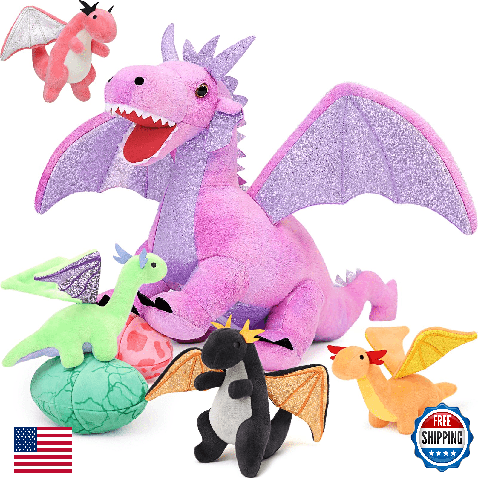 MaoGoLan 7Pcs Dragon Plush Toy Set - 22" Large Stuffed Animal for Kids - Image 1