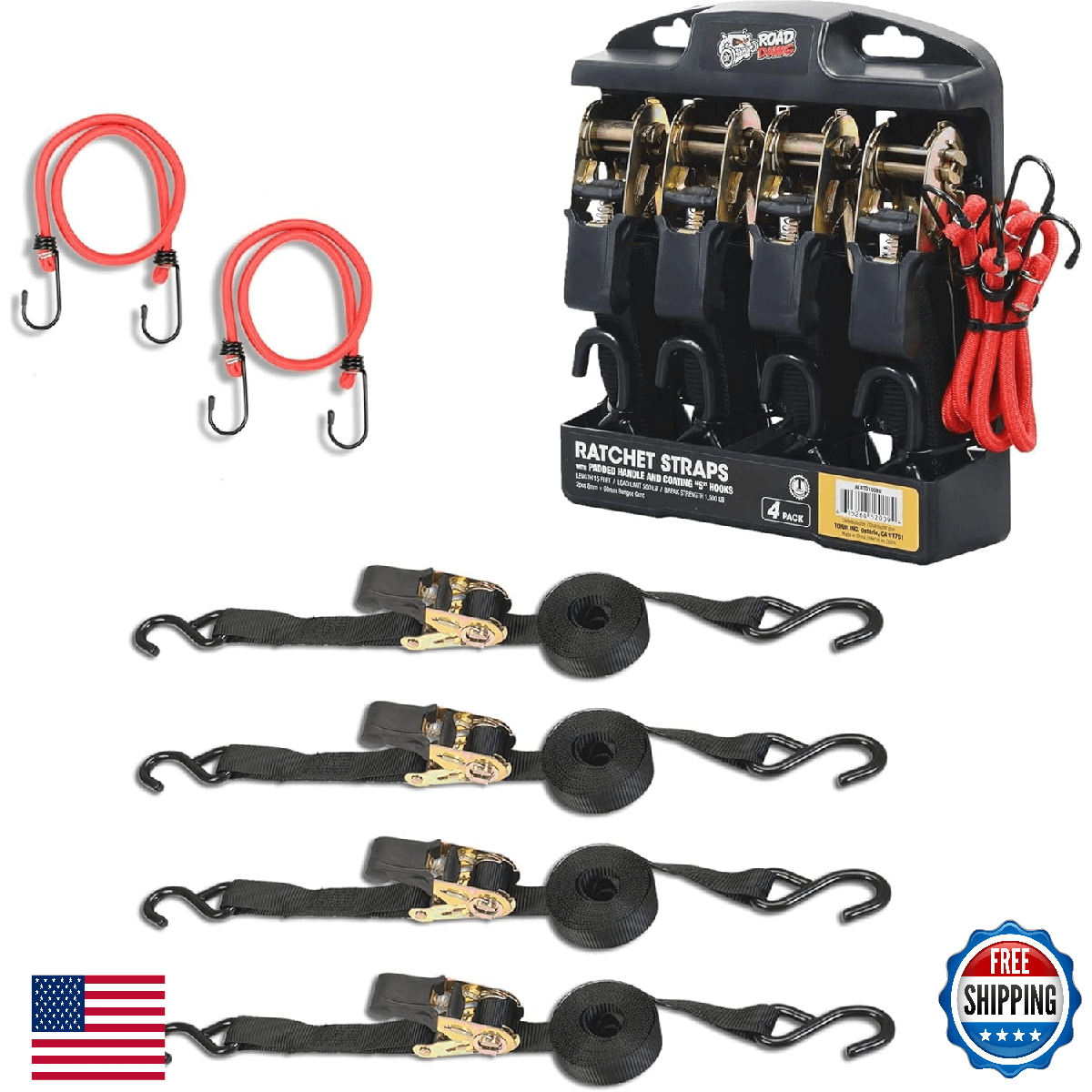 Road DAWG Torin Ratchet Tie Down Straps, 15 Foot Tie Down Straps with 500 lb Loa - Image 1