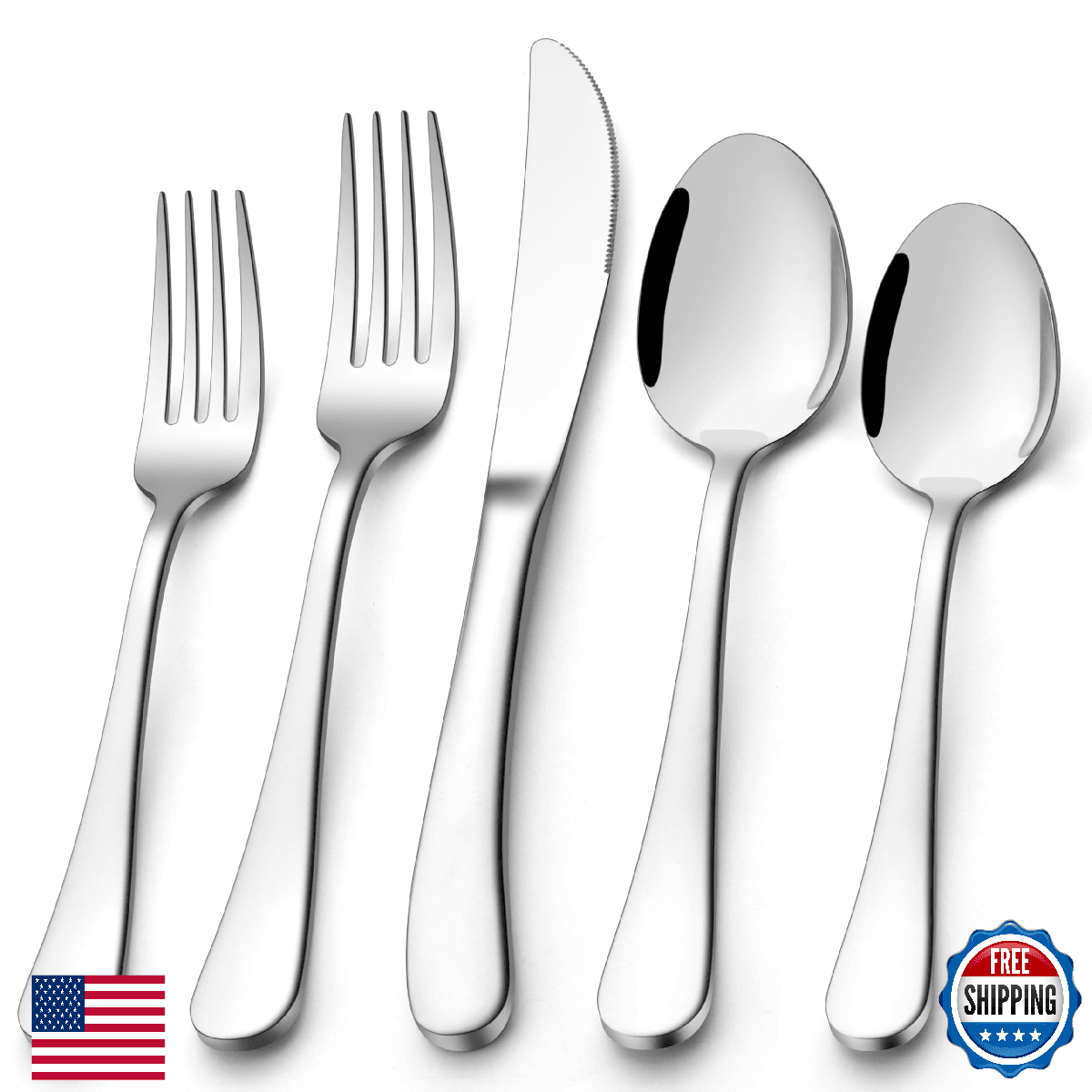 E-far 60-Piece Heavy Duty Stainless Steel Silverware Set for 12 Flatware - Image 1
