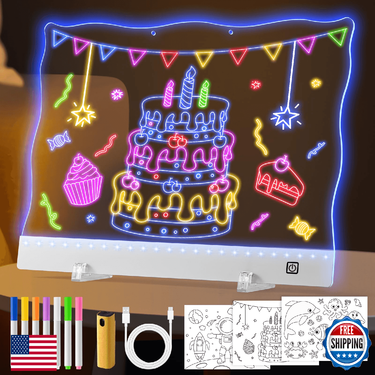 VINTS 19-Inch Rechargeable LED Note Board, Glow Light Up Drawing Board with 4 Mo - Image 1