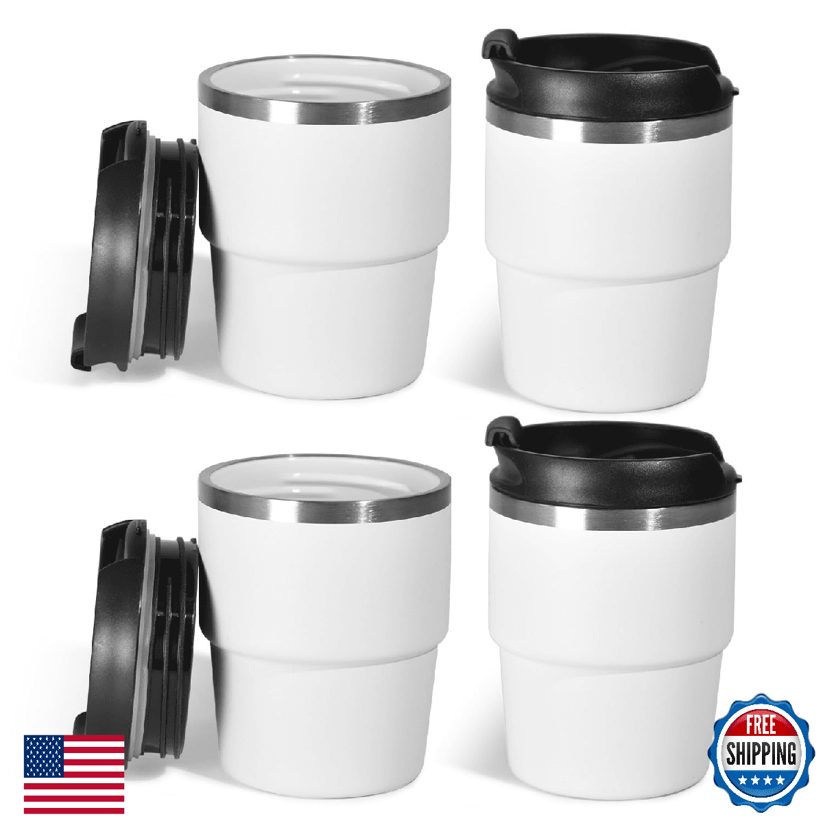 CHLJAR 6 oz Espresso Cup, Ceramic-Lined 18/8 Stainless Steel Coffee Cup With lid - Image 1