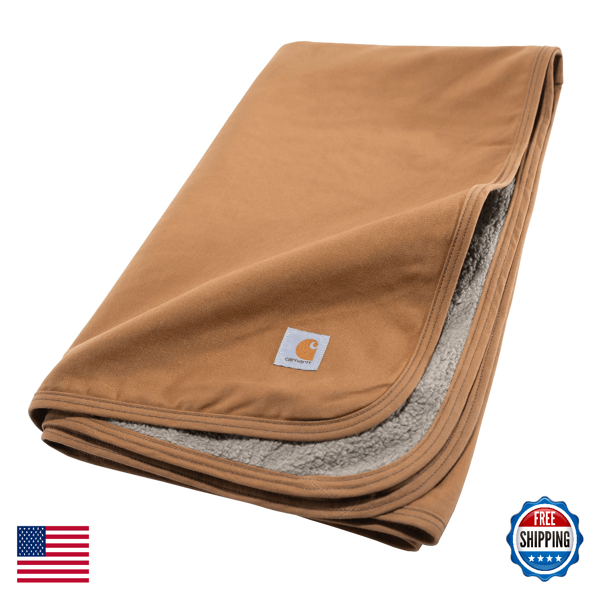 Carhartt Firm Duck Sherpa-Lined Throw Blanket, Reversible Pet Blanket, Carhartt - Image 1