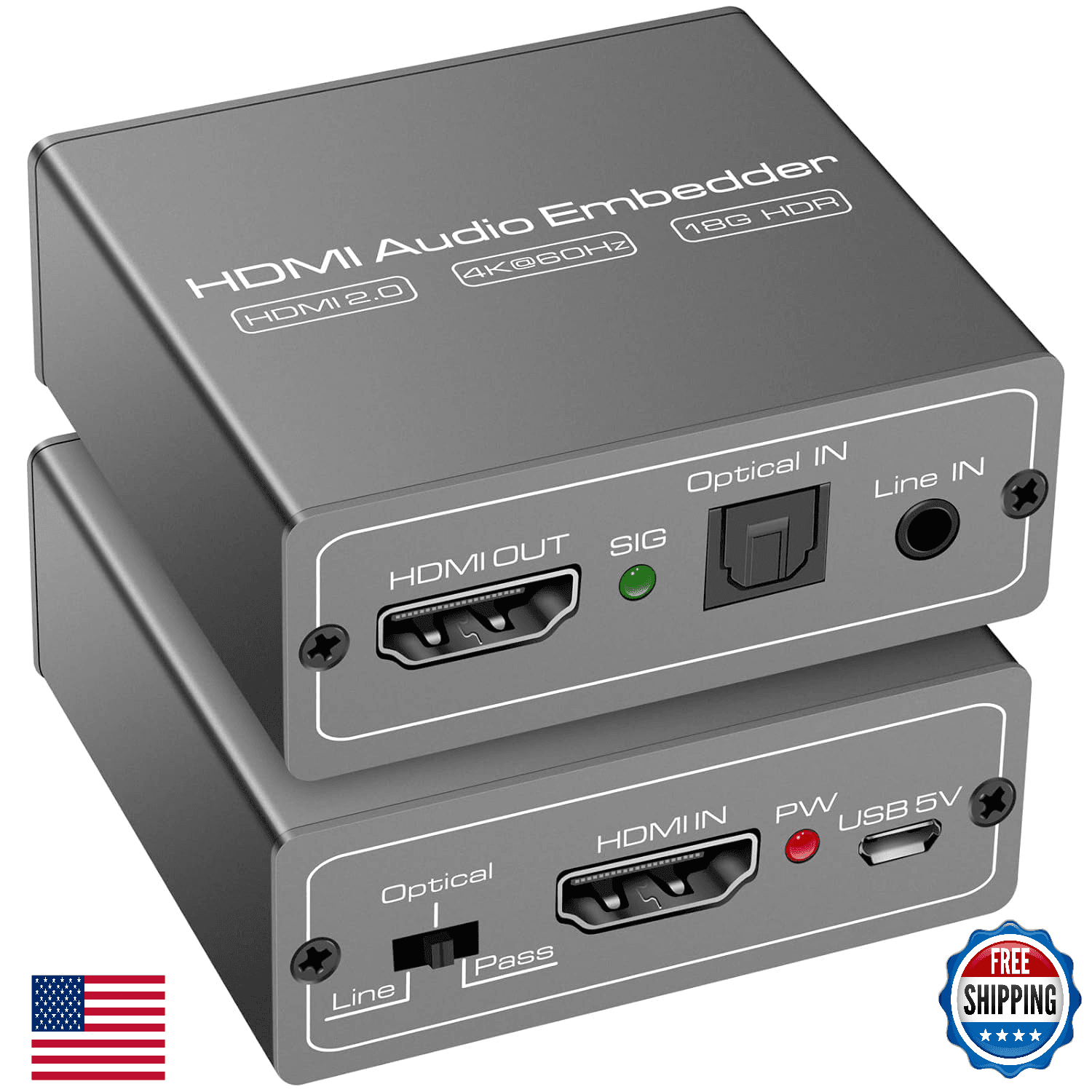 HDMI Audio Embedder Inserter Digital Analog Audio + DVI to HDMI Support TOSLINK - Image 1
