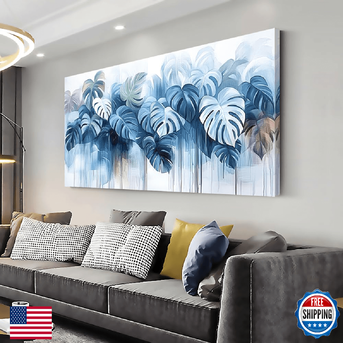 Piy Painting Navy Blue Plant Wall Art for Living Room Office Prints Nature Artwo - Image 1