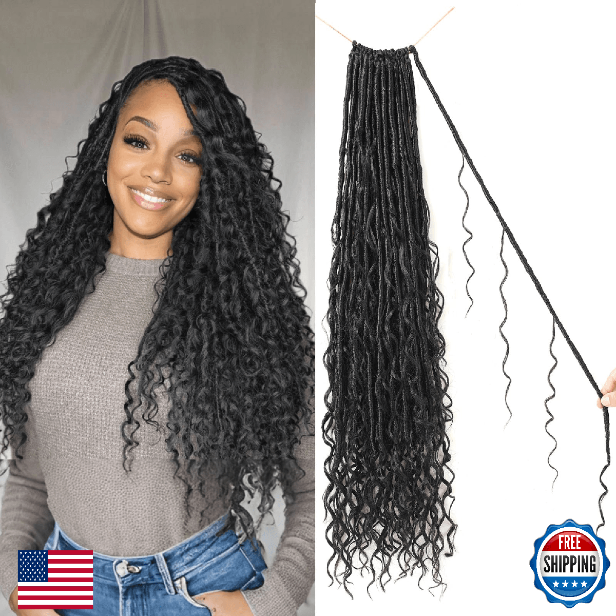 9 packs Boho Faux Locs Crochet Hair, 24 Inch, Dark Brown Pre Looped Goddess Soft - Image 1