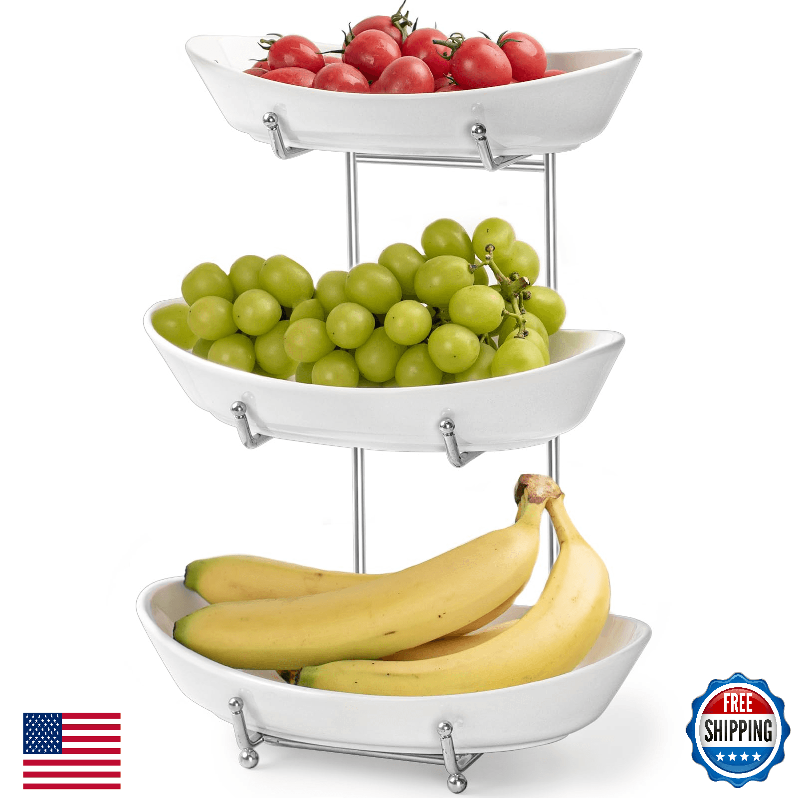 LUFILUFI 3 Tier Ceramic Fruit Bowl Basket for Kitchen Counter Serving Bowls