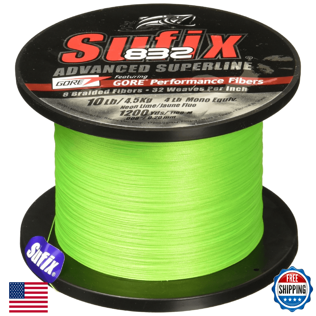 Sufix 832 Braided Fishing Line - 1200 Yds, Neon Lime, 20-Pound - Image 1