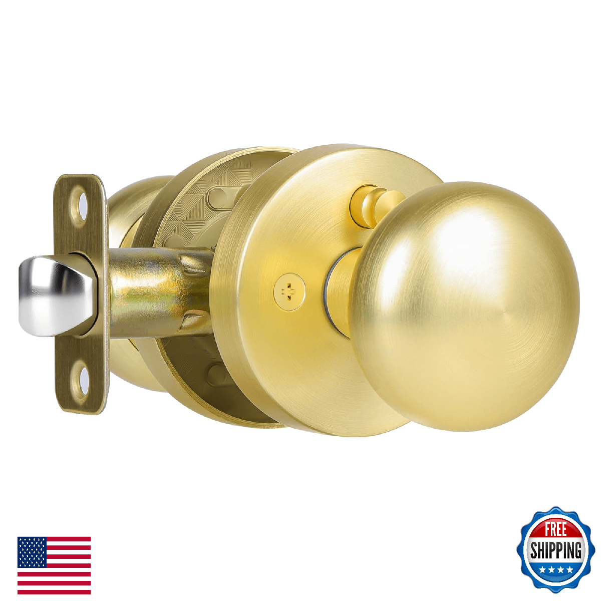 Newlaking Gold/Brass Door Knob, Privacy Door Knobs Interior with Push-Button, Vi - Image 1